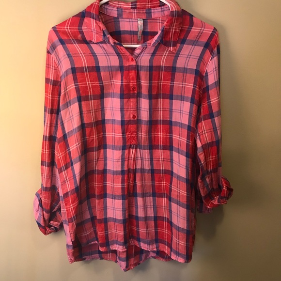 FB Star Tops - Pink plaid shirt